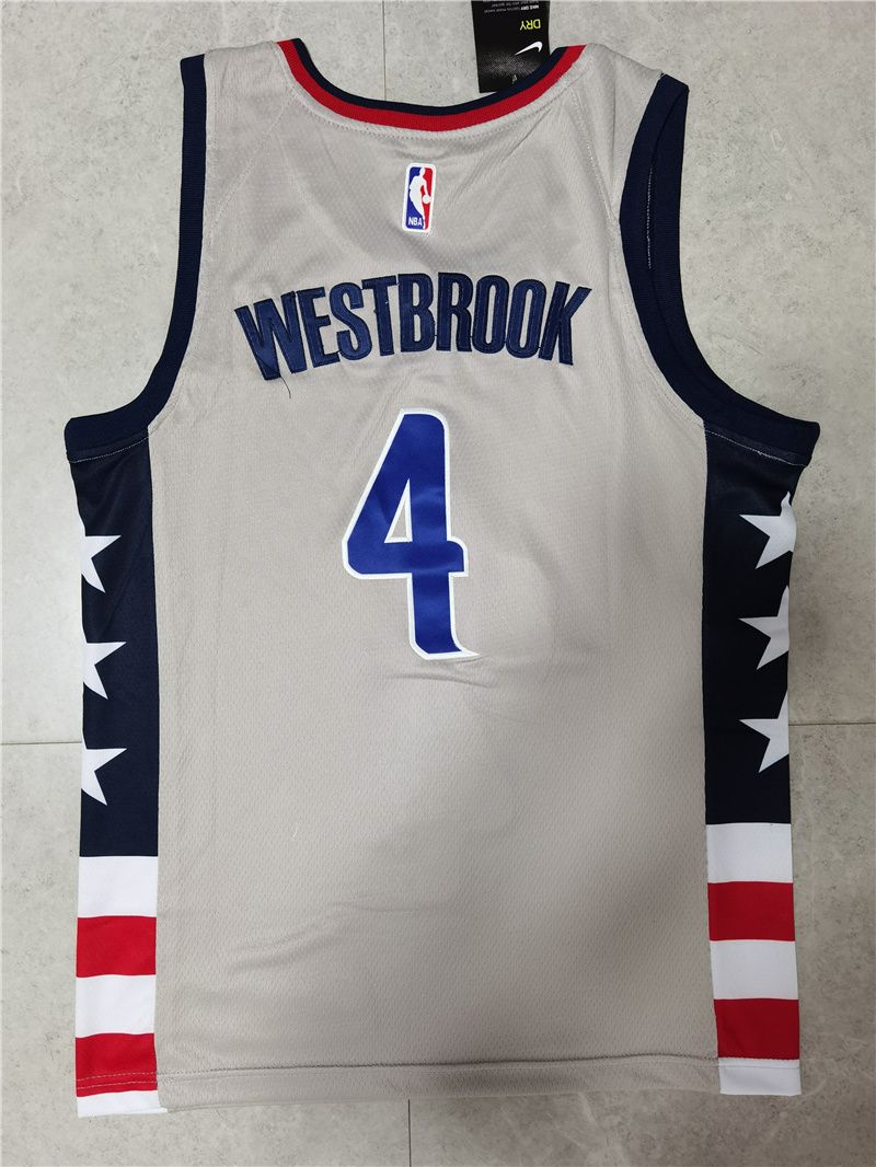 Men Washington Wizards 4 Westbrook Grey Game 2021 Nike NBA Jersey